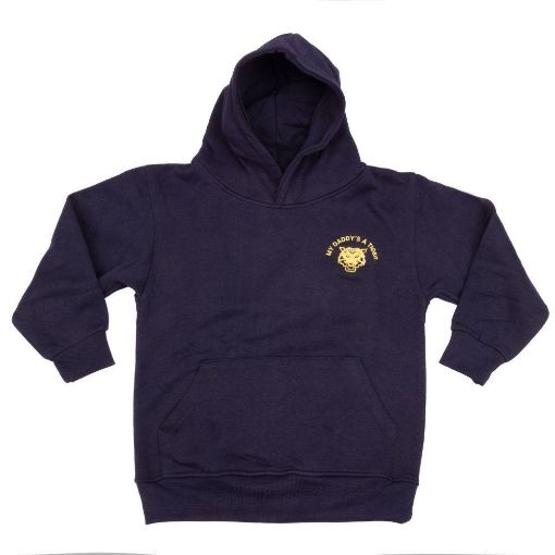 Picture of Navy Children's Hoodie - Embroidered MY DADDY'S A TIGER Badge Left Breast - Back Print TIGERS - Age 5-6